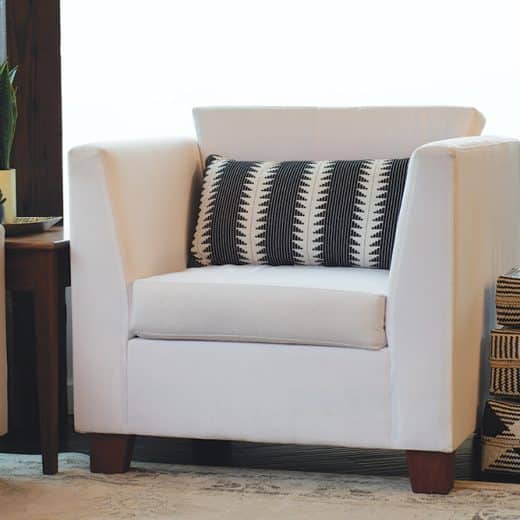 Verona organic armchair - in living room with pillow