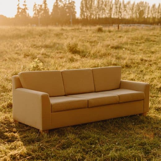Natural Verona sofa made just for you. Pictured: Khaki in the hemp/cotton blend with formed latex cushions and linseed oil feet.